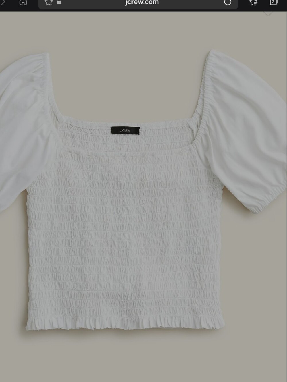 J. Crew White Smocked Puff-Sleeve Crop Top - Square Neck